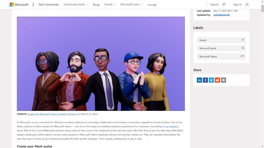 Microsoft Mesh : 3D representations of yourself